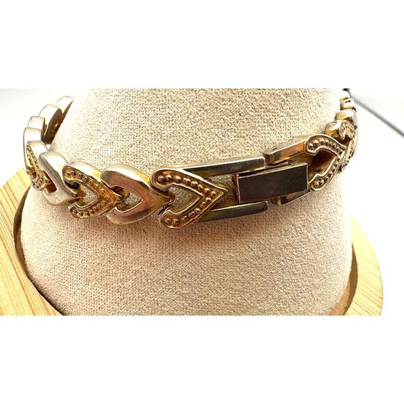 Vintage Two Tone Chevron Link Bracelet Silver & Gold Tone Statement - Picture 2 of 6